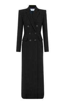 Pinstriped Double-Breasted Wool Coat