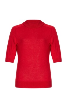 Mock Neck Knit Stretch-Wool Top