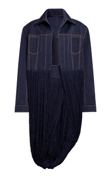 Fringed Yarn Knit Wool-Denim Twill Jacket