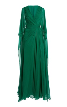 Cape-Sleeve Silk Chiffon Maxi Dress