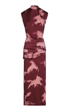 Running Horses Ruched Stretch-Satin Maxi Dress