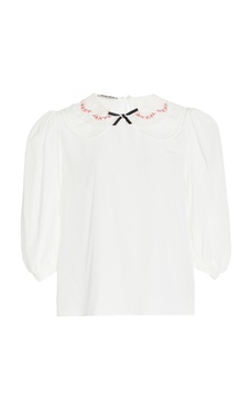 Embroidered Crepe De Chine Top 