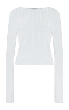 Bateau Neck Ribbed-Knit Top