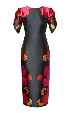 Floral-Printed Satin Midi Dress