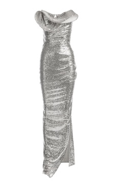 Exhilarate Draped Sequined Mesh Gown