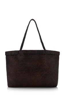 Wide Bagu Woven Leather Tote Bag