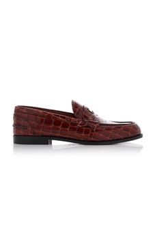 Donna Croc-Embossed Leather Penny Loafers