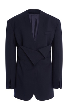 Belted Wool-Blend Suiting Blazer