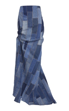 Gathered Patchwork Denim Maxi Skirt