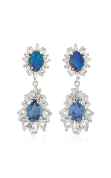 One-of-a-Kind 18K White Gold Sapphire, Opal and Diamond Earrings