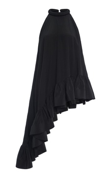 Asymmetric Ruffled Silk Sleeveless Top