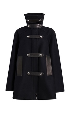 Melbo Leather-Trimmed Wool Coat