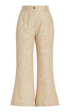 Caras Raw-Edge Linen-Blend Flared Pants