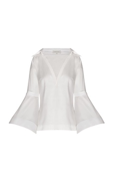 Saoco Flare-Sleeve Cotton Poplin Blouse