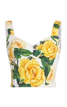 Rose print cotton poplin bustier top