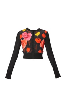 Wool Cropped Floral-Printed Cardigan