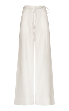 Otras Noches Belted Linen Flared-Leg Pants