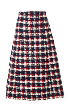 Patterened Cotton-Blend A-Line Midi Skirt