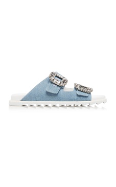 Slidy Viv' Buckle-Embellished Denim Sandals