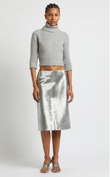 Metallic Leather Midi Skirt