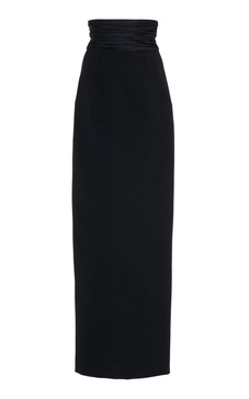 Cummerbund Stretch-Wool Maxi Skirt