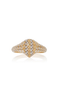 Baby Natte 9K Yellow and White Gold Diamond Signet Ring