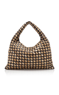 Small Hop Intrecciato Leather & Raffia Bag