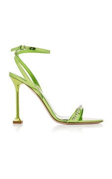 Crystal-Trimmed Metallic Leather Sandals