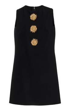 Sunflower-Embellished Stretch-Wool Midi Shift Dress