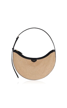 One Piece Demi Leather-Trimmed Raffia Shoulder Bag