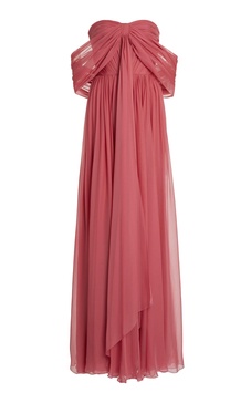 Off-The-Shoulder Silk Chiffon Maxi Dress