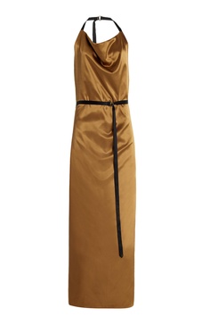 Satin Maxi Apron Wrap Dress