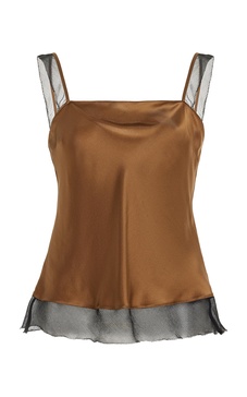 Catania Mesh-Trimmed Silk Tank Top