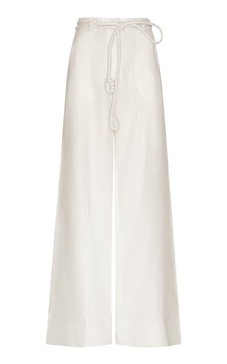 Frente Al Sol Pleated Linen Wide-Leg Pants