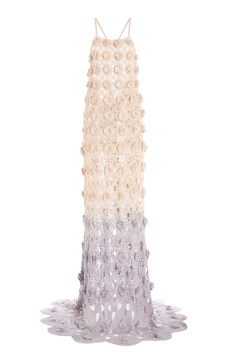 Ombré Crocheted-Silk Halter Gown