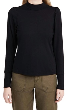 mock neck shirred sweatshirt in black