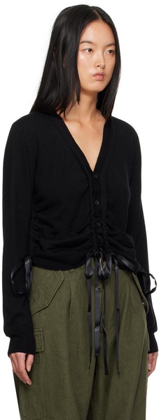 Black Shirred Cardigan