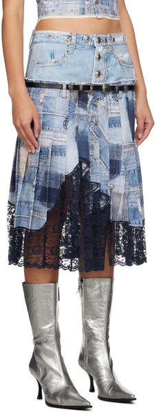 Blue Trompe L'œil Denim Midi Skirt