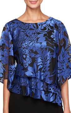 blouse with asymmetric tiered hem in royal