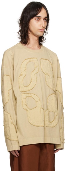 Beige Frayed Long Sleeve T-Shirt