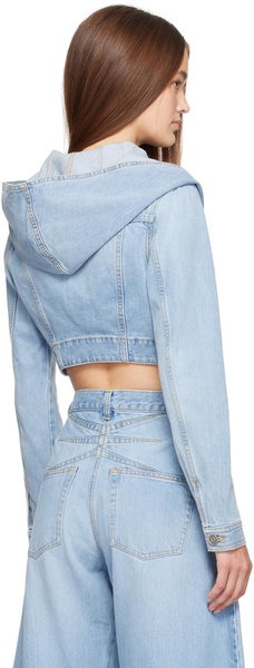 Blue Hooded Cropped Denim Jacket