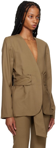 Khaki Collarless Blazer