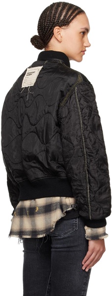 Black Quilted Bomber Jacket