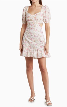 dorinne dress in white pink multi floral