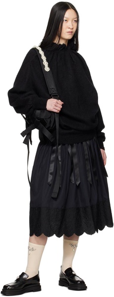 Black Gathered Pleated Neck Sweater