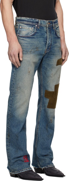 Blue Patchwork Flare Jeans