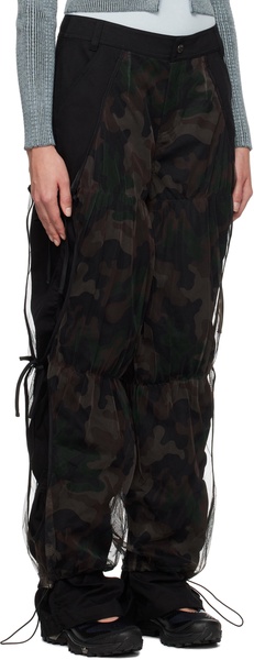 Black Camouflage Mesh Layered Tying Trousers