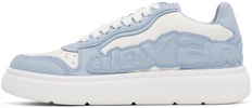 White & Blue Puff Pebble Leather Sneakers