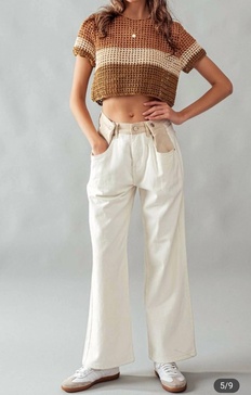 buttoned waist baggy pants in cream