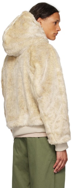 Beige Hooded Faux-Fur Jacket